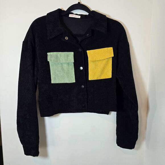Romwe Cropped Colorblock Jacket Long Sleeve Corduroy Size S - Picture 1 of 8